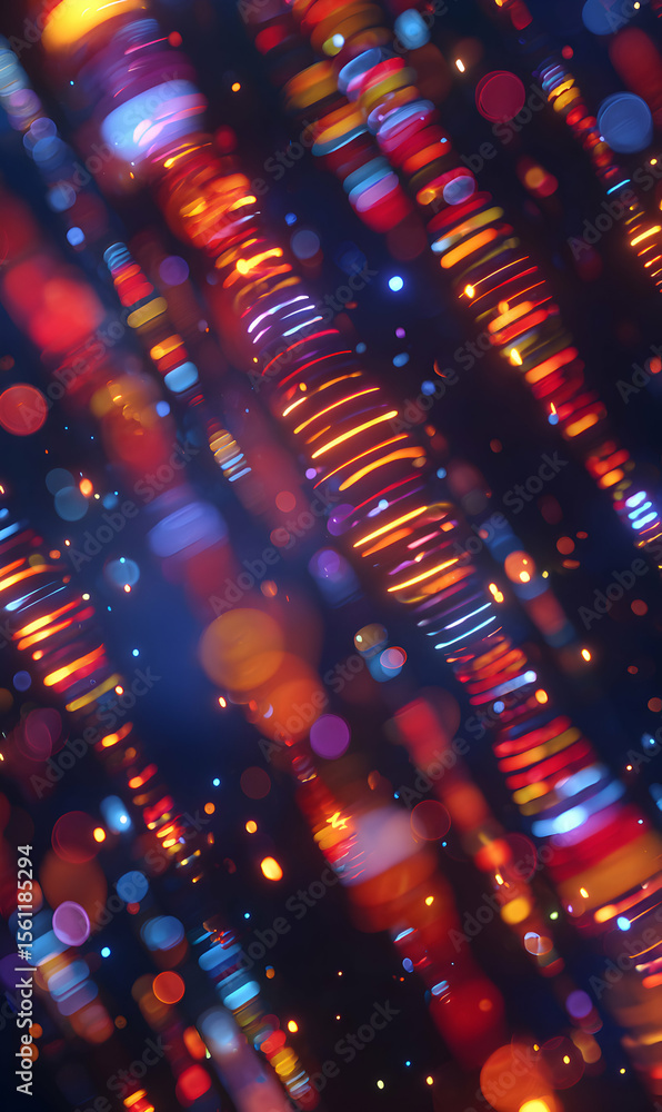 Poster abstract luminous strands with bokeh effects and vibrant colors illuminating a textured background