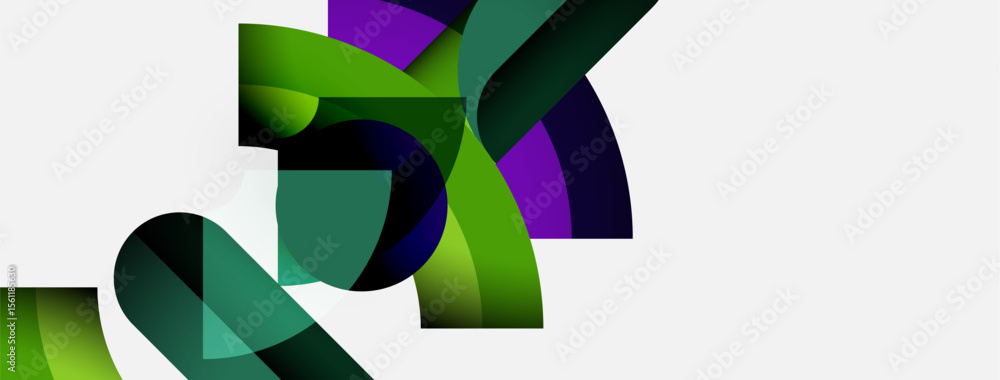 Fototapete abstract shapes overlap, creating dynamic composition. greens, purples dominate neutral background. 
