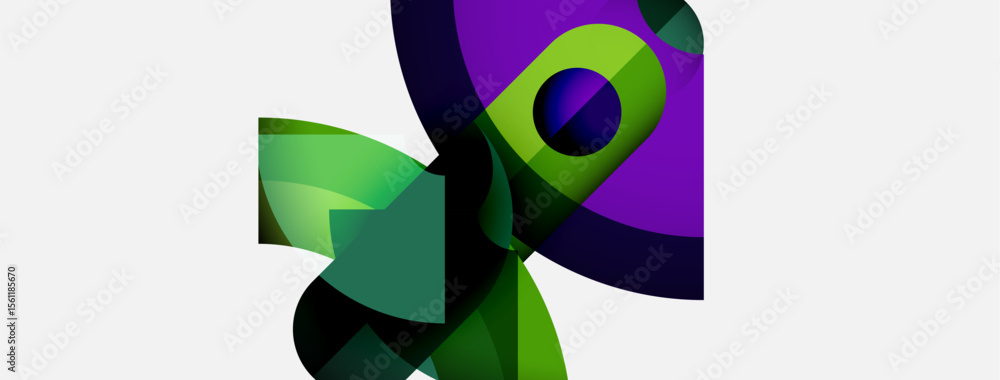 Aufkleber Abstract composition featuring vibrant greens, purples. Overlapping shapes create dynamic visual interest, modern aesthetic.