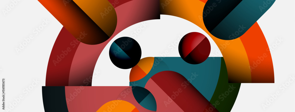 Poster Abstract composition. Geometric shapes overlap, creating dynamic visual interest. Warm, cool colors blend, forming modern design.