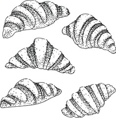 croissant set sketch hand drawn vector