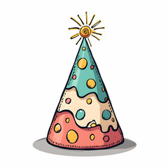 Colorful Party Hat Illustration with Sunburst Topper Design