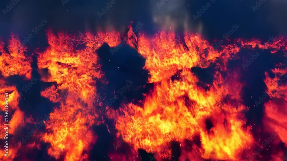 Poster intense wildfire blaze dynamics and burning firestorm patterns in continuous motion