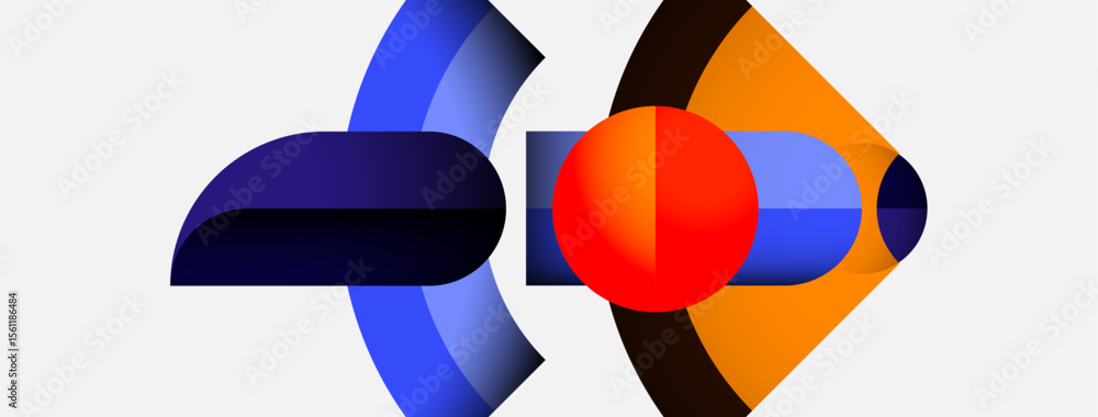 Aufkleber abstract geometric shapes overlap, creating dynamic composition. blue, orange, red hues dominate whi