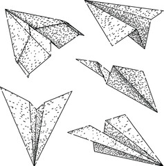 paper plane set sketch hand drawn black