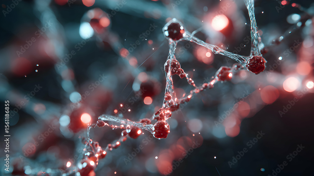Poster entangled molecular structures complex network visualizations with red spheres and delicate web