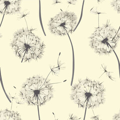Obraz premium set of dandelions. seamless pattern with dandelions. print with flowers. suitable for design of fabric, paper, business cards, postcards. spring flowers
