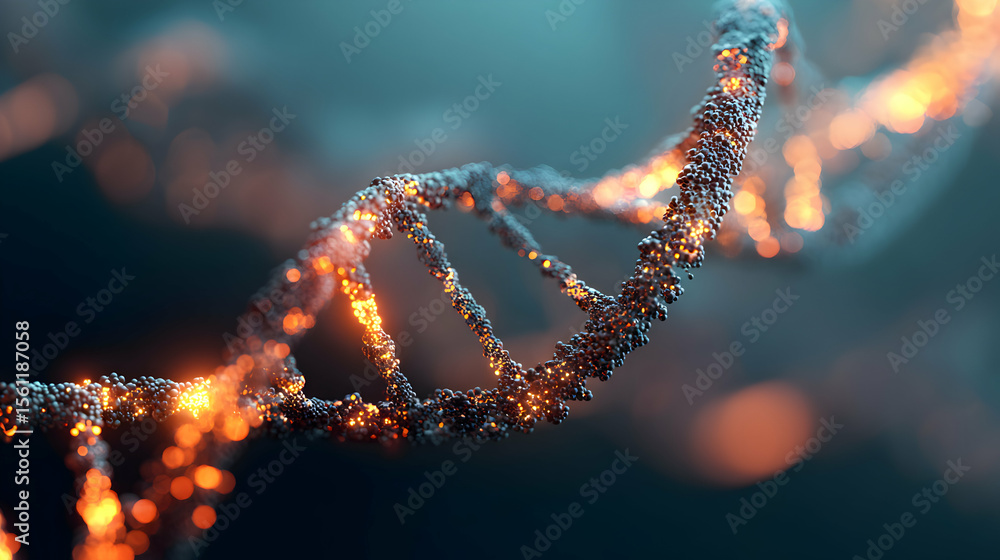 Aufkleber abstract dna structure rendering with glowing particles on a dark blue background showcases