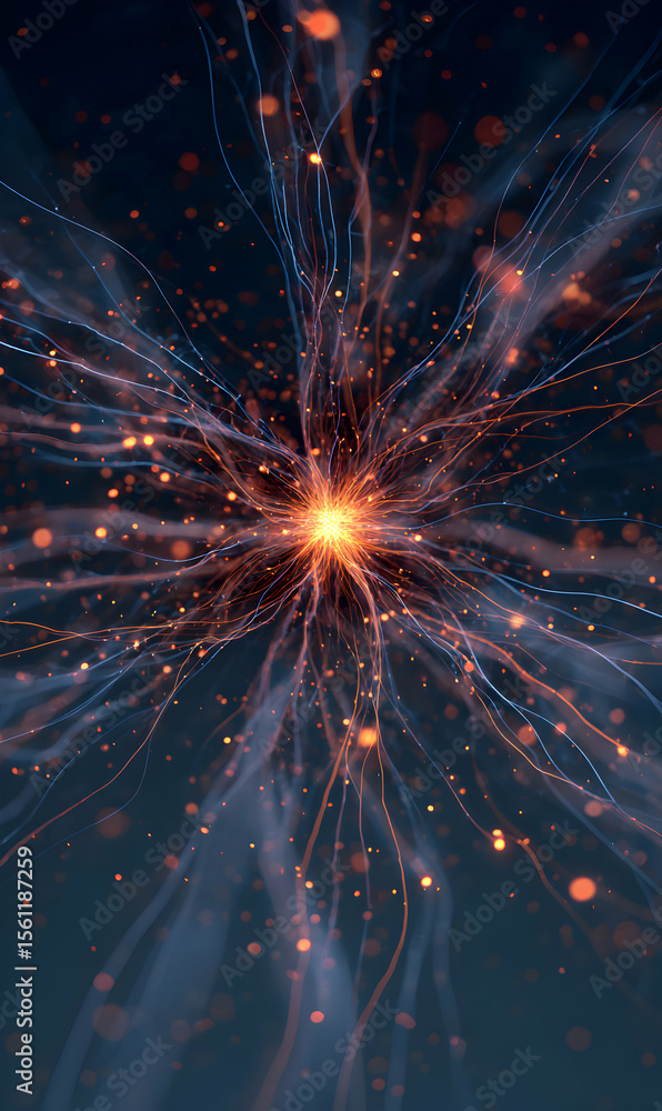 Aufkleber abstract dynamic energy lines emanating from bright glowing center in cosmic display digital art