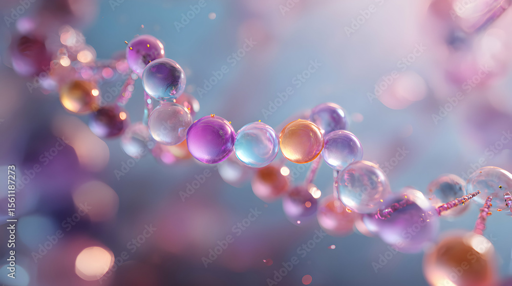 Poster abstract helix structure made of connected spheres shows science and technology concept with