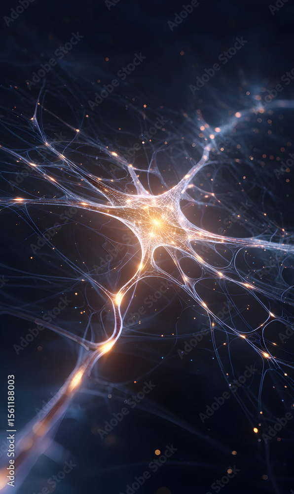 Poster abstract neuron network with glowing connections symbolizing neural activity and complex system