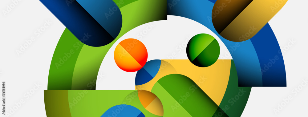 Aufkleber Abstract composition featuring colorful overlapping arcs, circles. Bright hues create dynamic visual effect. Modern design, clean aesthetic.