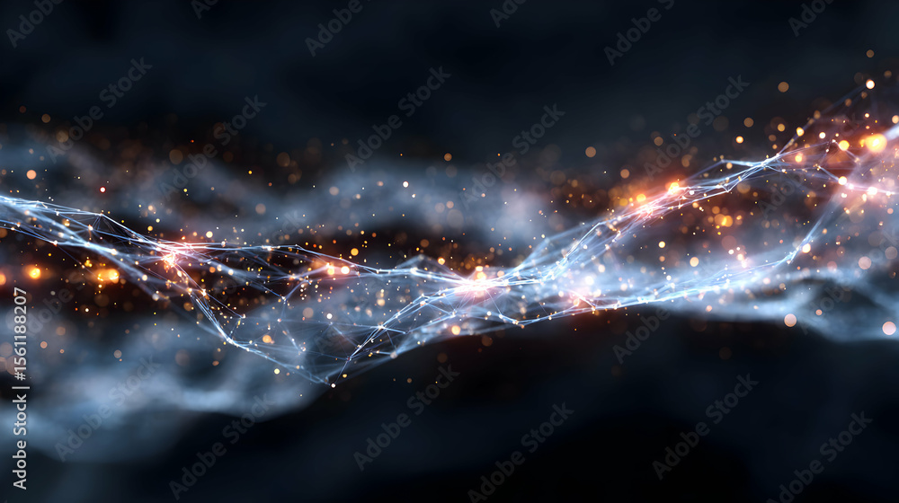 Poster abstract technology plexus background with glowing particles and lines connection network digital