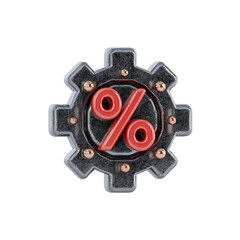 Obraz premium Metallic Gear with Red Percentage Symbol - Industrial Discount Icon