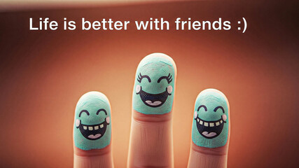 Joyful Finger Friends: Playful, Upbeat Stock Photo of Three Smiling Fingers.