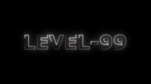 glowing neon Level Ninety-nine 99 text animation video on black background motion graphic 