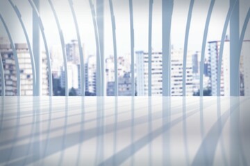 Cityscape from a caged balcony