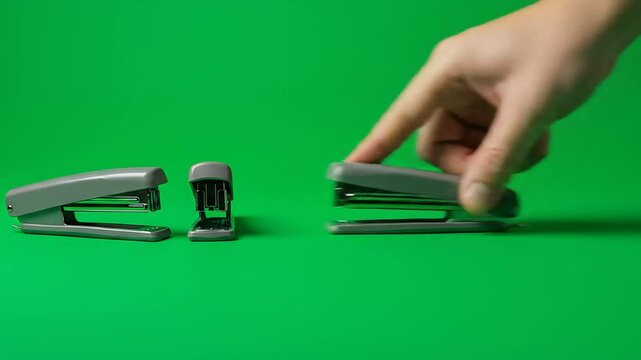 Gray staplers against green background