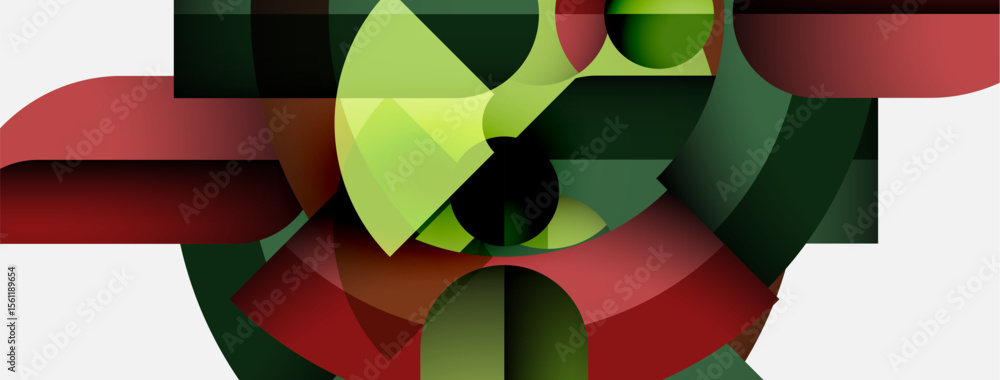Aufkleber abstract composition. geometric shapes overlap, creating dynamic visual effect. red, green hues domi