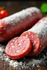 Close-up of raw Italian sausage and flour, ready for cooking Perfect for recipes featuring Italian sausage and bread, pasta, or pizza , dinner, gastronomy