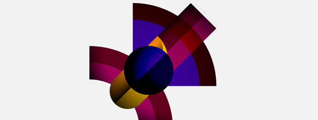 Obraz premium Abstract composition features colorful arcs, circle. Shapes overlap creating dynamic visual effect. Minimalist design, white background.