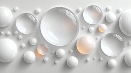Minimal white wall background with round water droplets creating a fresh, clean, and elegant texture perfect for skincare, beauty, and product mockups.