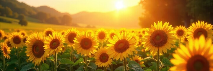 Intense heat radiating from a field of vibrant sunflowers, shimmering air distorts the landscape in the summer sun A beautiful display of nature's power and the summer heat , flowers, scenic