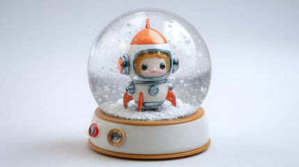 Adorable Astronaut in a Rocket Snow Globe: Whimsical Space Decor