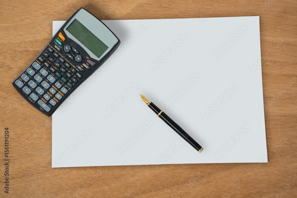 Poster high angle view of calculator with paper