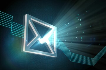 Glowing envelope on black background