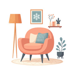 This image depicts a cozy living space with an armchair, lamp, and decor, perfect for websites or blogs on interior design, home decor, or comfort.

