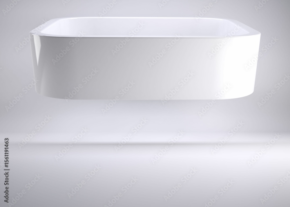 Poster white rectangular podium is hovering in minimalist digital studio, showing glossy rounded corners