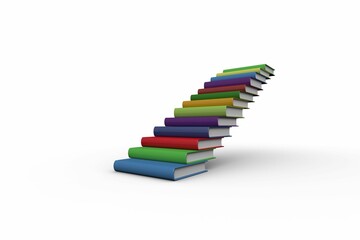 Colorful hardcovers are forming floating staircase in flat design on white background, copy space