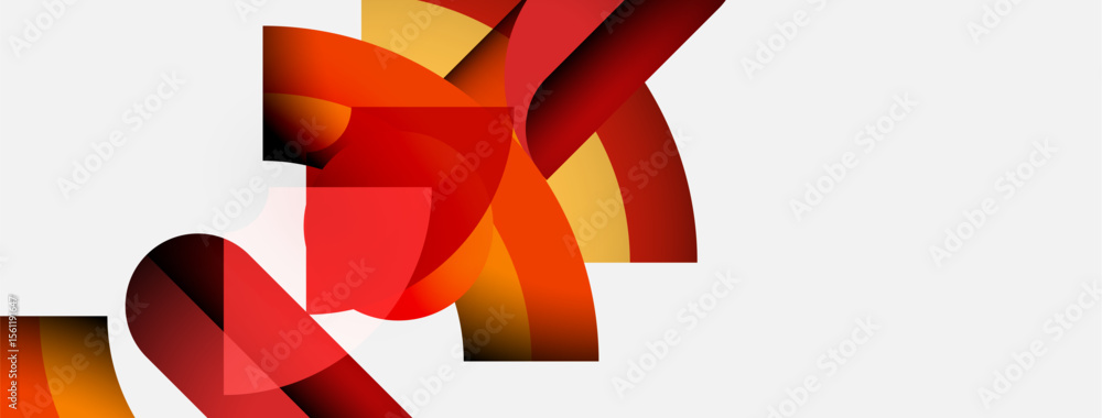 Aufkleber Abstract shapes overlap, creating dynamic composition. Warm colors dominate, contrasting with white background. Modern design elements present.