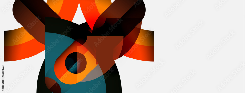 Fototapete abstract geometric shapes overlap, creating dynamic visual effect. orange, teal, black dominate comp