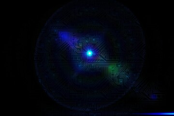 Glowing circuit board on black background