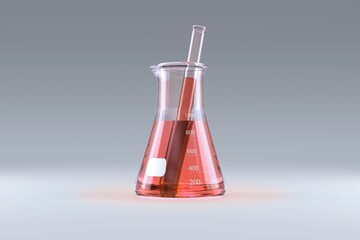 Laboratory flask with red solution