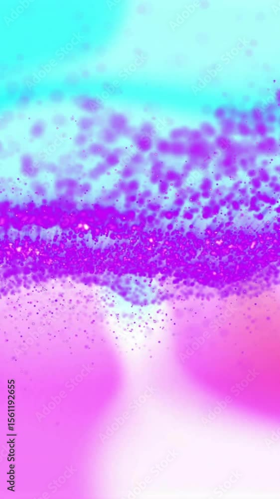 Poster abstract animation with vibrant pink and blue particles floating in layers