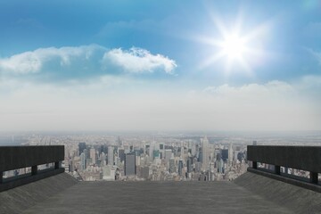 Cityscape against shiny sun