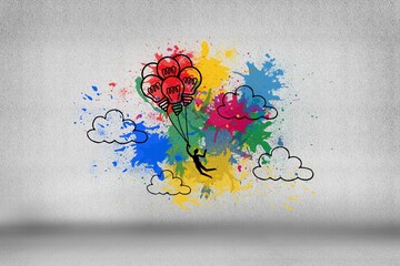 Light bulb balloons on splashes on grey background
