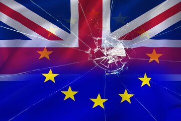 Montage of EU flag and Great britain flag