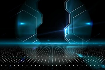 Doorway on technological black background