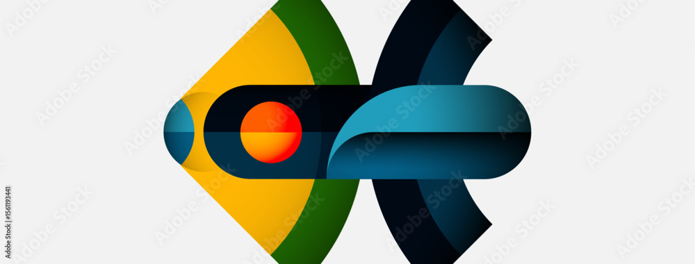 Fototapete abstract geometric shapes overlap, creating dynamic composition. bright colors contrast with darker 