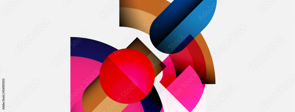 Poster abstract composition. geometric shapes overlap, creating vibrant color contrasts. modern design, cle