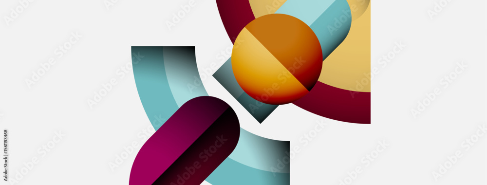 Aufkleber abstract shapes overlap, creating dynamic composition. warm, cool colors blend, suggesting movement,