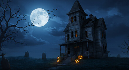 Haunted House, Full Moon, Halloween Night