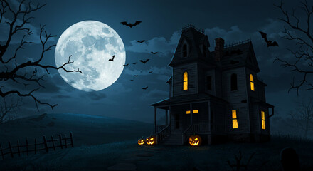 Haunted House, Full Moon, Halloween Night