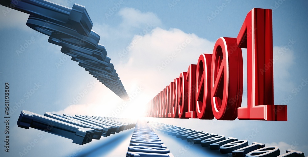 Poster digitally generated 3d binary code in sky