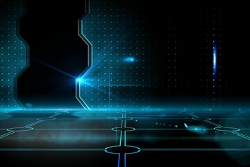 Doorway on technological black background