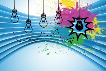Colourful light bulb graphic on futuristic blue background